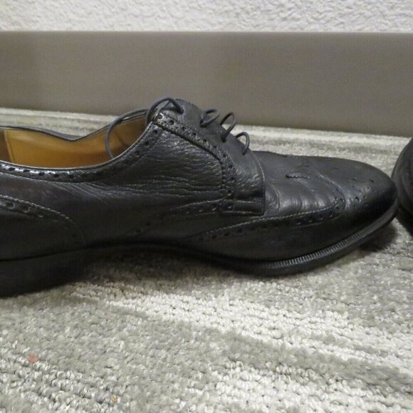 SALVATORE FERRAGAMO Black Leather Wingtip Brogue Oxford Shoes - Size US 9.5 D - Picture 14 of 16